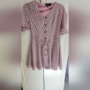 Lulus - Beautiful flare pink dress with black pattern